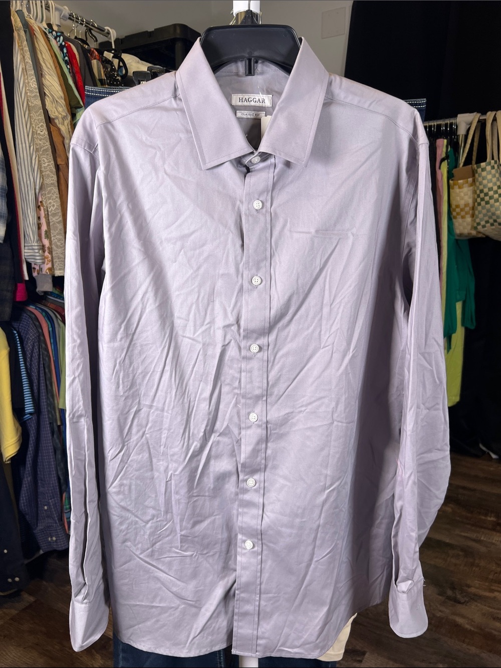 Haggar Men's Light Purple/grey Dress Shirt - Button-Down